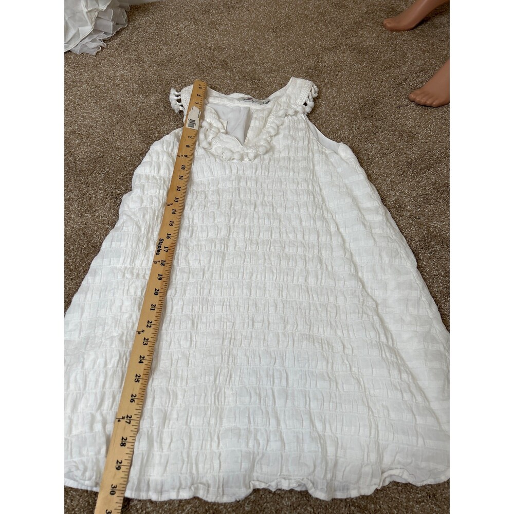 Vineyard Vines Smocked Sleeveless Lined Cotton Dress V-neck Pom-Pom Trim Size S - Picture 5 of 9